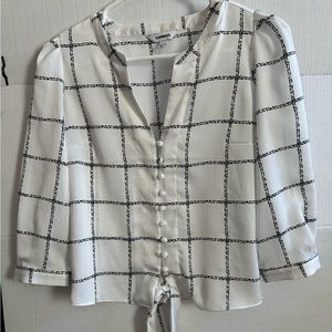 Express top tie front slight crop white